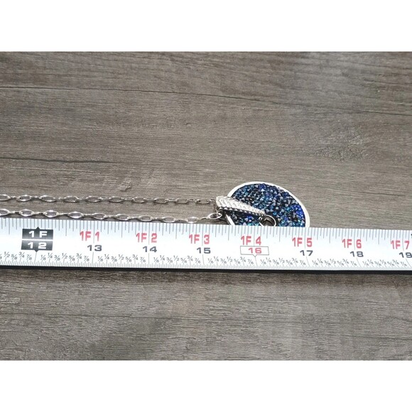 Swarovski Touchstone Crystal Blue Teal Reversible Silver Tone Chain Necklace - Picture 4 of 5